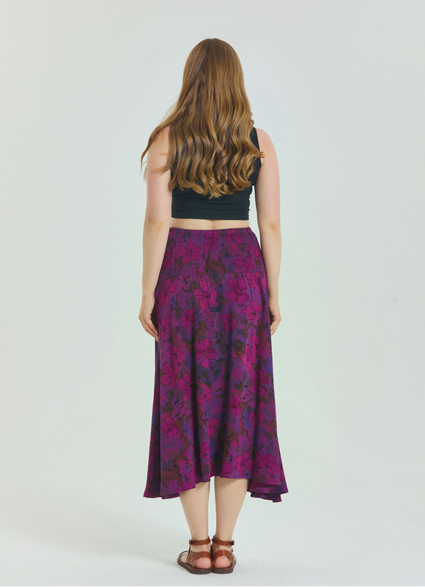 Gipe Waist Tied Wine Patterned Plus Size Skirt 4598